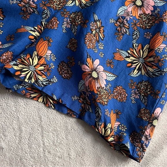 Modcloth Summer Camp Solstice Button Romper Sapphire Blue Floral Sz 12 - Picture 9 of 16